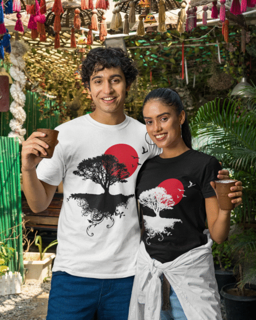 Printed Couple Roundneck White T-shirt